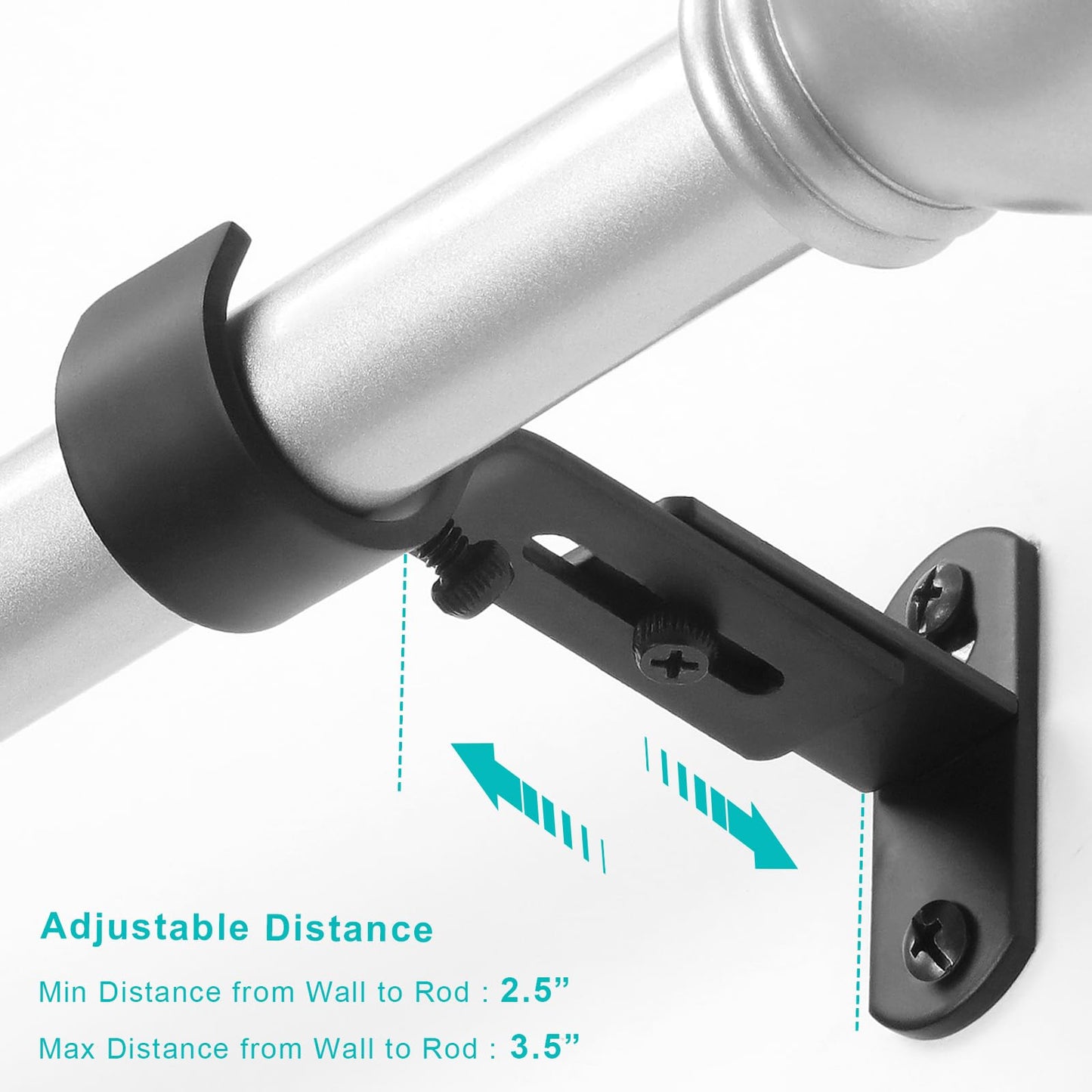 AMZSEVEN Adjustable Curtain Rod Brackets, Metal Window Drapery Rod Hanger Holders Hooks for 1 inch Rods (Black, Set of 2)