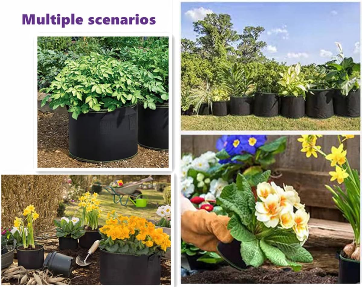 Niurui 5-Pack 5 Gallon Grow Bags - 300G Thick Nonwoven Fabric Pots with Handles for Easy Plant Training