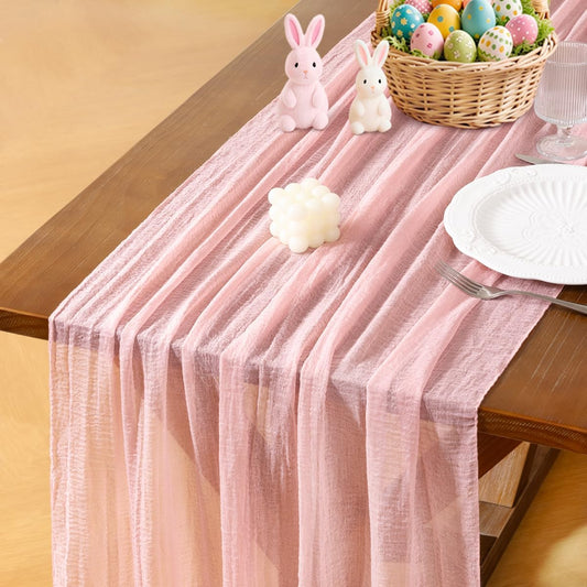 Socomi Pink Gauze Table Runner - 120 Inch Rustic Boho Cheesecloth for Weddings & Events