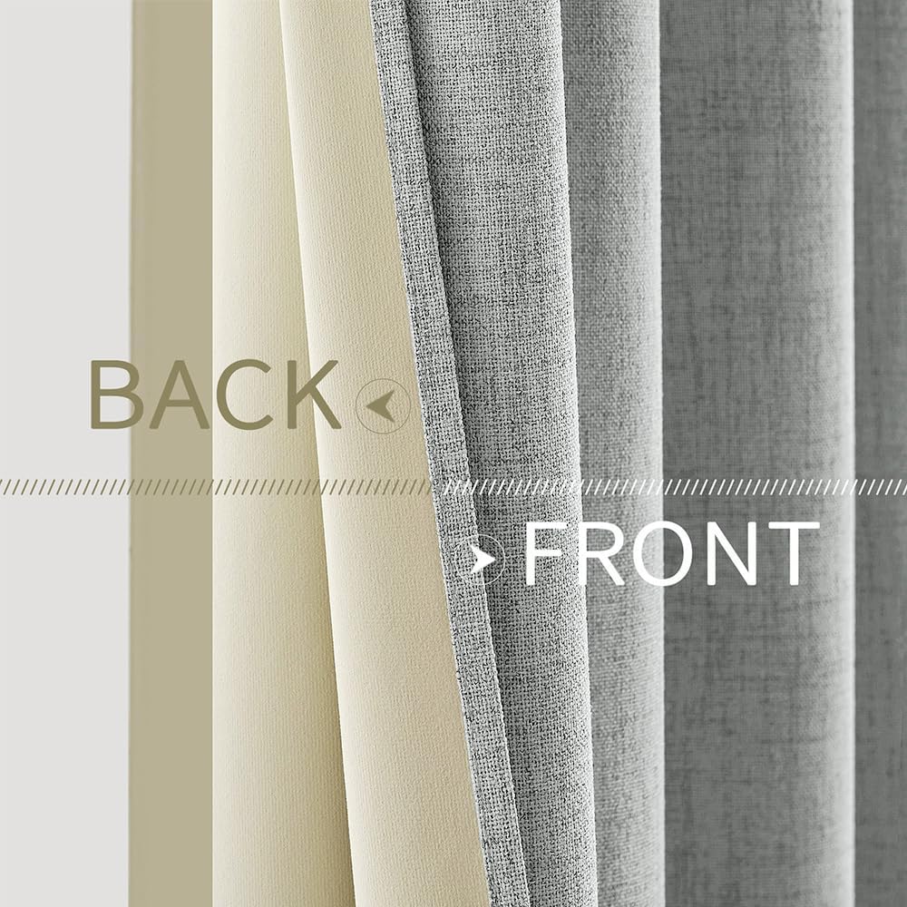 MIULEE 100% Blackout Linen Curtains - Thermal Insulated Glacier Gray Grommet Drapes | 52 x 108 Inch (2 Panels)