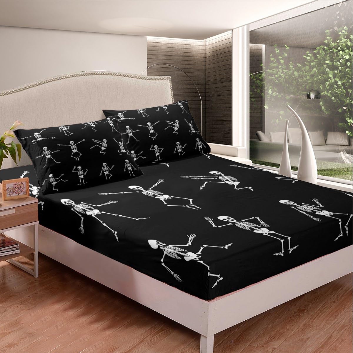 Erosebridal Sugar Skull Sheet Set Twin Size Skeleton Bones Bedding Set for Kids Boys Girls Teens Adult Halloween Horror Theme Fitted Sheet Gothic Spooky Bed Sheets 3 Pieces with 1 Pillow Case
