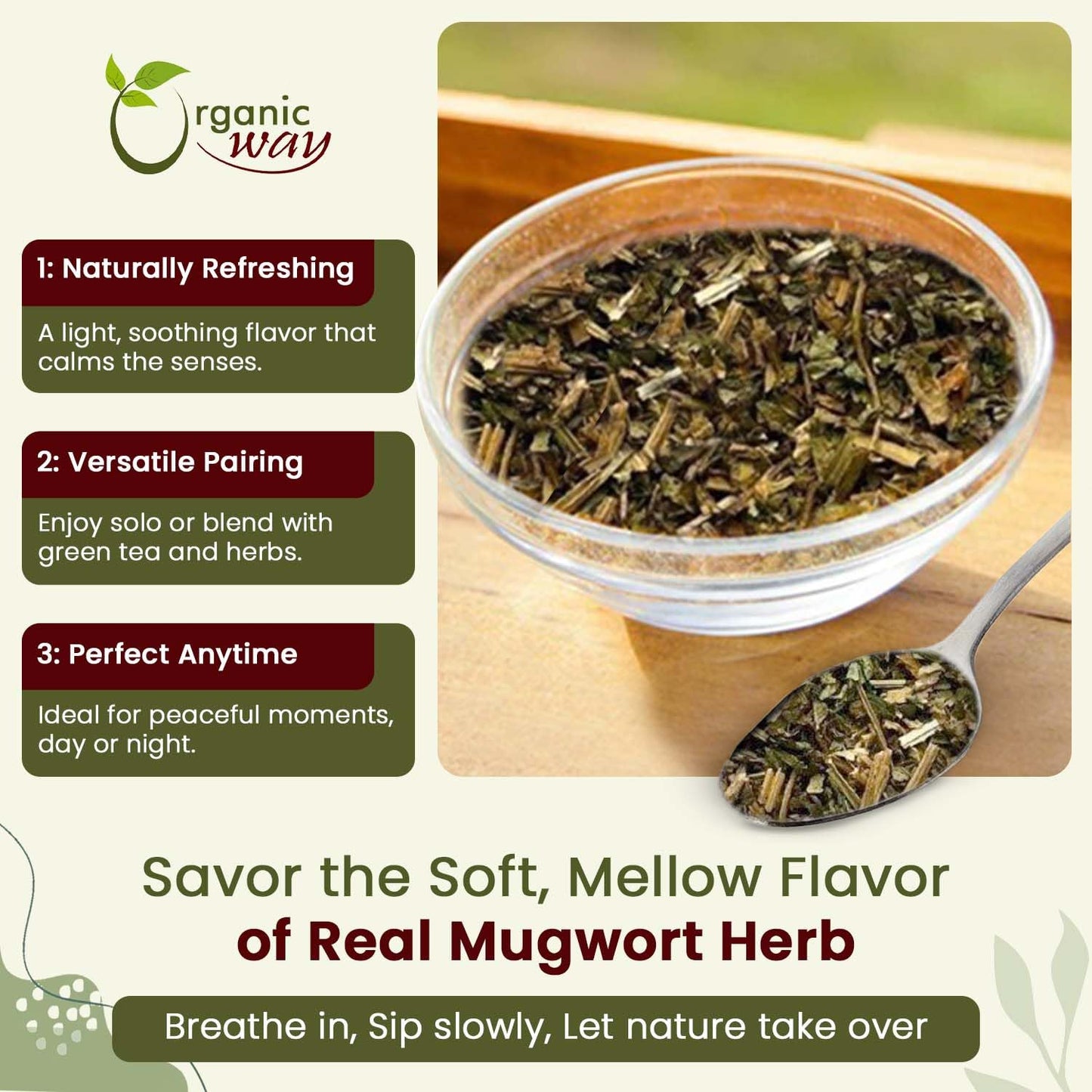 Organic Way Mugwort Herb Loose Leaf Cut & Sifted (Artemisia Vulgaris) Herbal Tea | Kosher & USDA Certified | Vegan, Non-GMO & Gluten Free | Raw from Albania (16 Ounce (pack of 1))