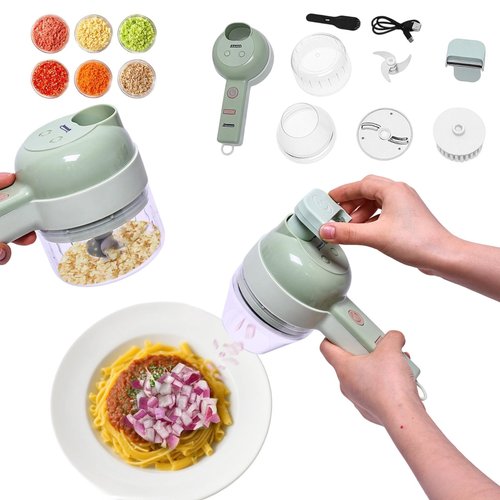 FEEMONT 4 in 1 Electric Vegetable chopper hand held, Ninja Food Chopper, Mini Fruit Slicer,Garlic Chopper,Egg whisk and Meat Mincer,Handheld Veggie Cutter for Salad