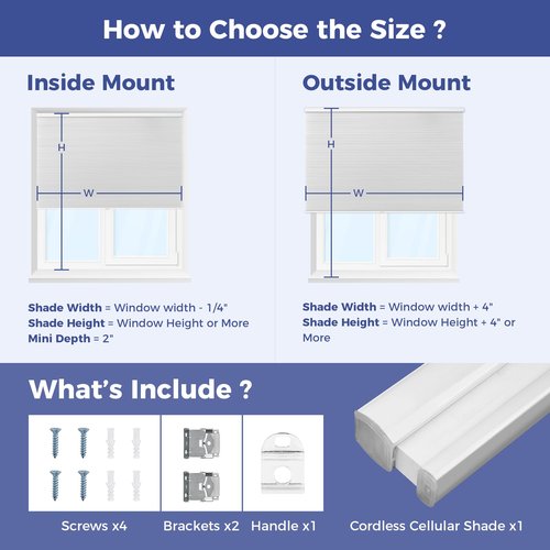 Allesin Cellular Shades Cordless Blackout Honeycomb Blinds for Indoor Windows, Thermal Insulated Window Shades Noise Reduction, Easy to Install, Perfect for Bedroom/Living Room, White - H64 x W26