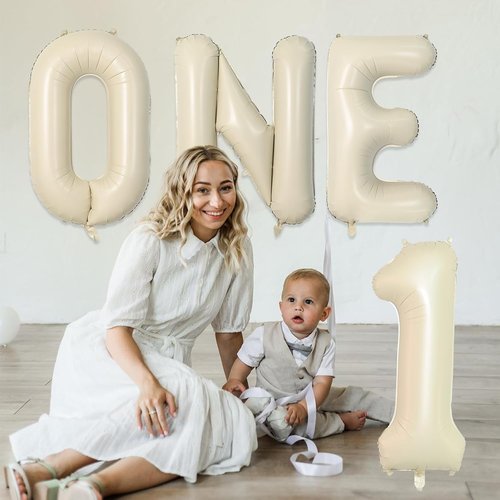 Biapian 40-Inch Cream ONE Foil Balloons - Giant Aluminum Balloons for 1st Birthday Party Decor