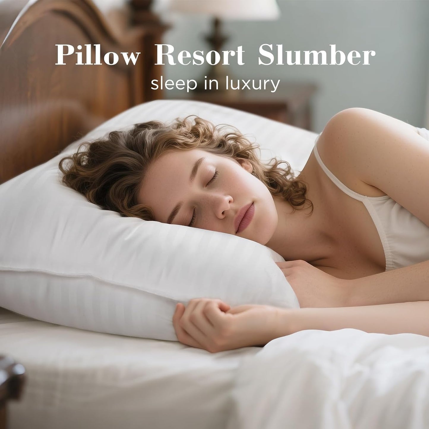 Viewstar Queen Size Bed Pillows - Soft Down Alternative for Back, Stomach & Side Sleepers | Hotel Collection, Striped White
