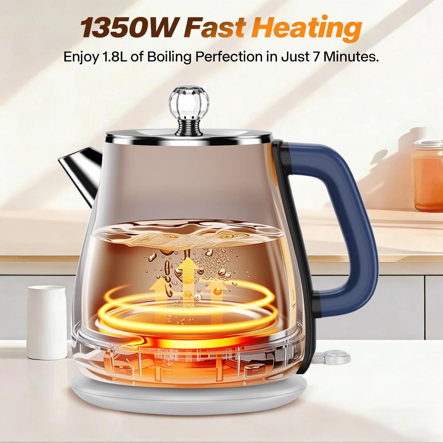 Vintage Electric Kettle 1.8L, All Stainless Steel Hot Water Electric Kettle for Boiling Water, BPA Free Tea Kettle, 1350W Fast Boil, Auto Shut Off & Boil-Dry Protection
