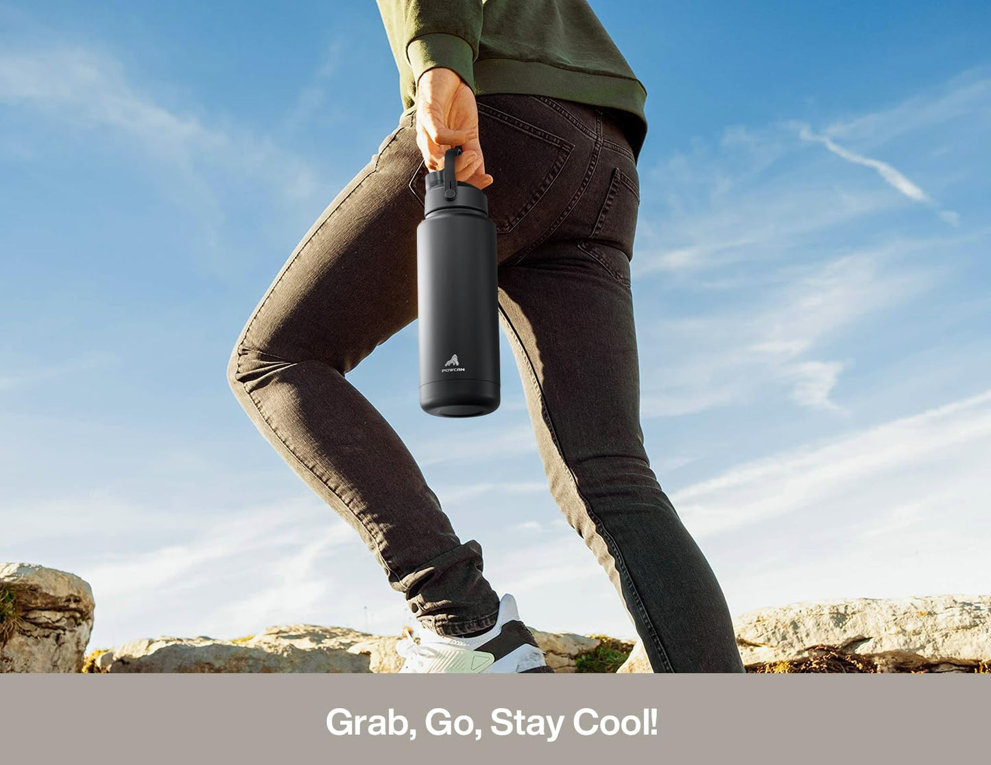 POWCAN 40 oz Insulated Water Bottle - 2-in-1 Straw & Spout Lid, Leak-Proof, BPA-Free | Ivory