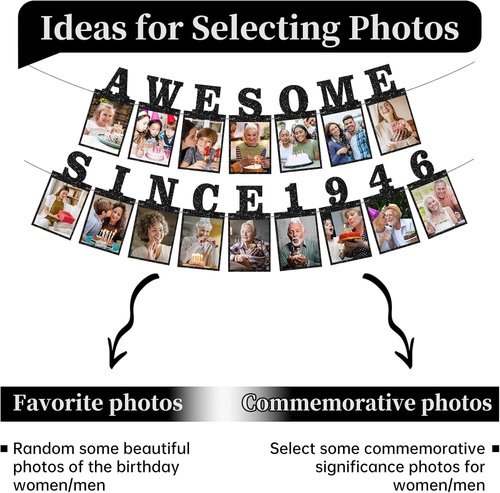 Awesome Since 1946 Photo Banner - Black Glitter 80th Birthday & Anniversary Decorations