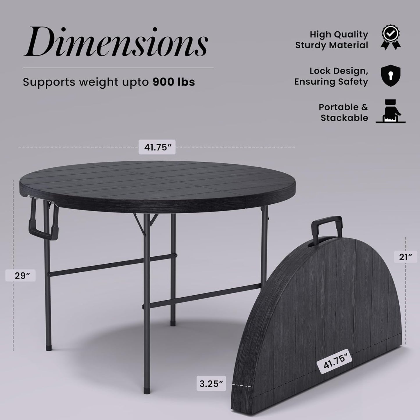 Modern Space 3.5 Feet Circular Foldable Table - Heavy Duty Portable Design with Built-In Handle | Ideal for Events, Picnics & More