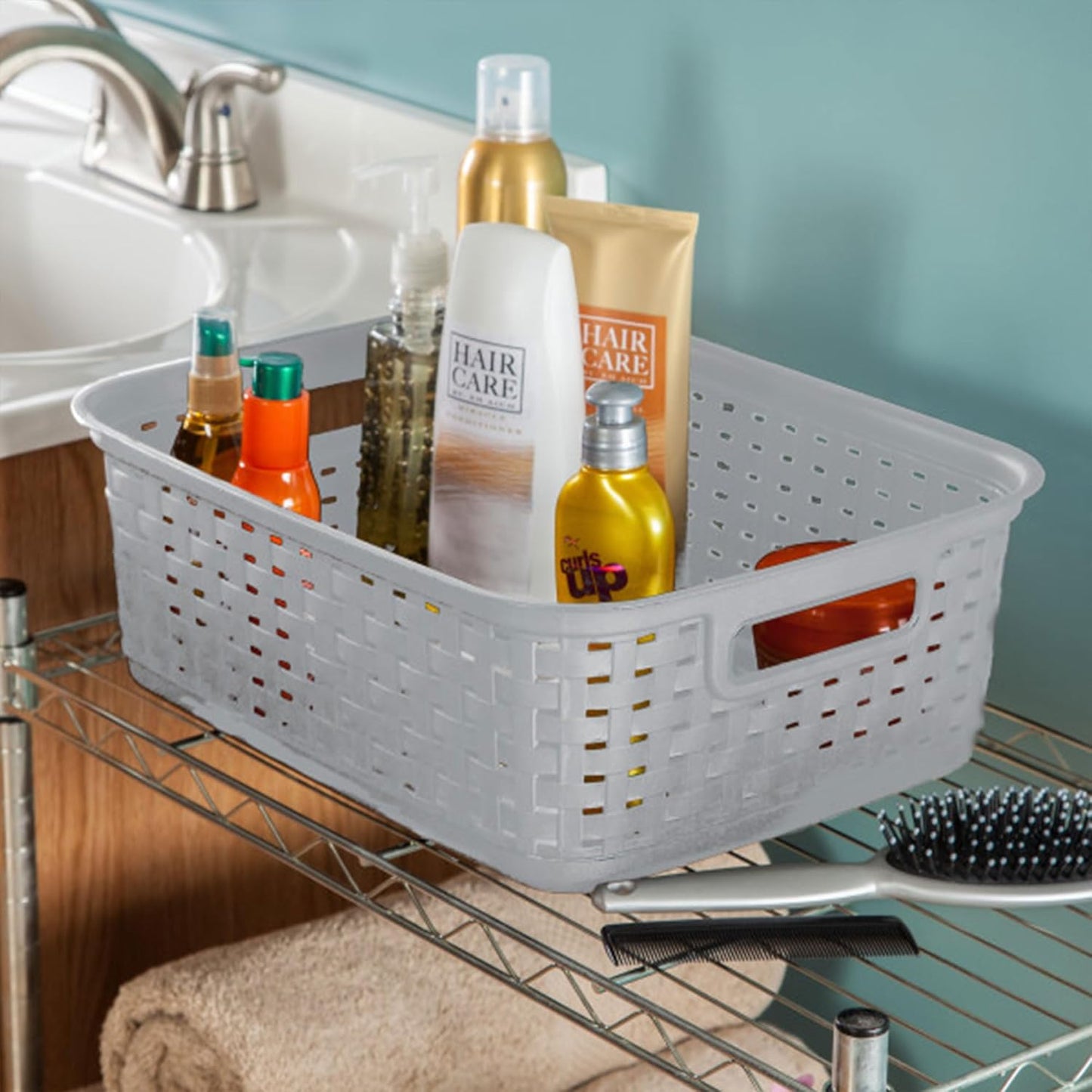 Sterilite Short Plastic Weave Storage Baskets - Stylish Organization for Crafts & Jewelry | Gray, 6-Pack