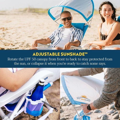 GCI Outdoor Beach Chair - Reclining Sunshade Backpack Chair with Durable Armrests & Drink Holder | Saybrook Blue