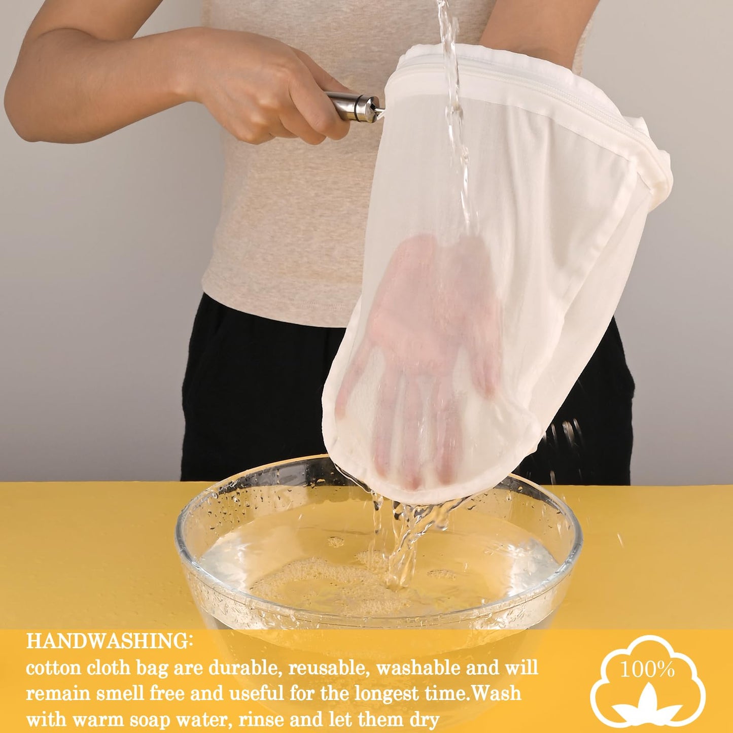 WMKGG Ultra Fine Mesh Strainer Bags,Cheese Cloth Bag for Straining, with Stainless Steel Handle Frame for Juices,Nut Milk,Fresh Cheese,Yogurt (Small Size)(4.95"Wx9.6"D)