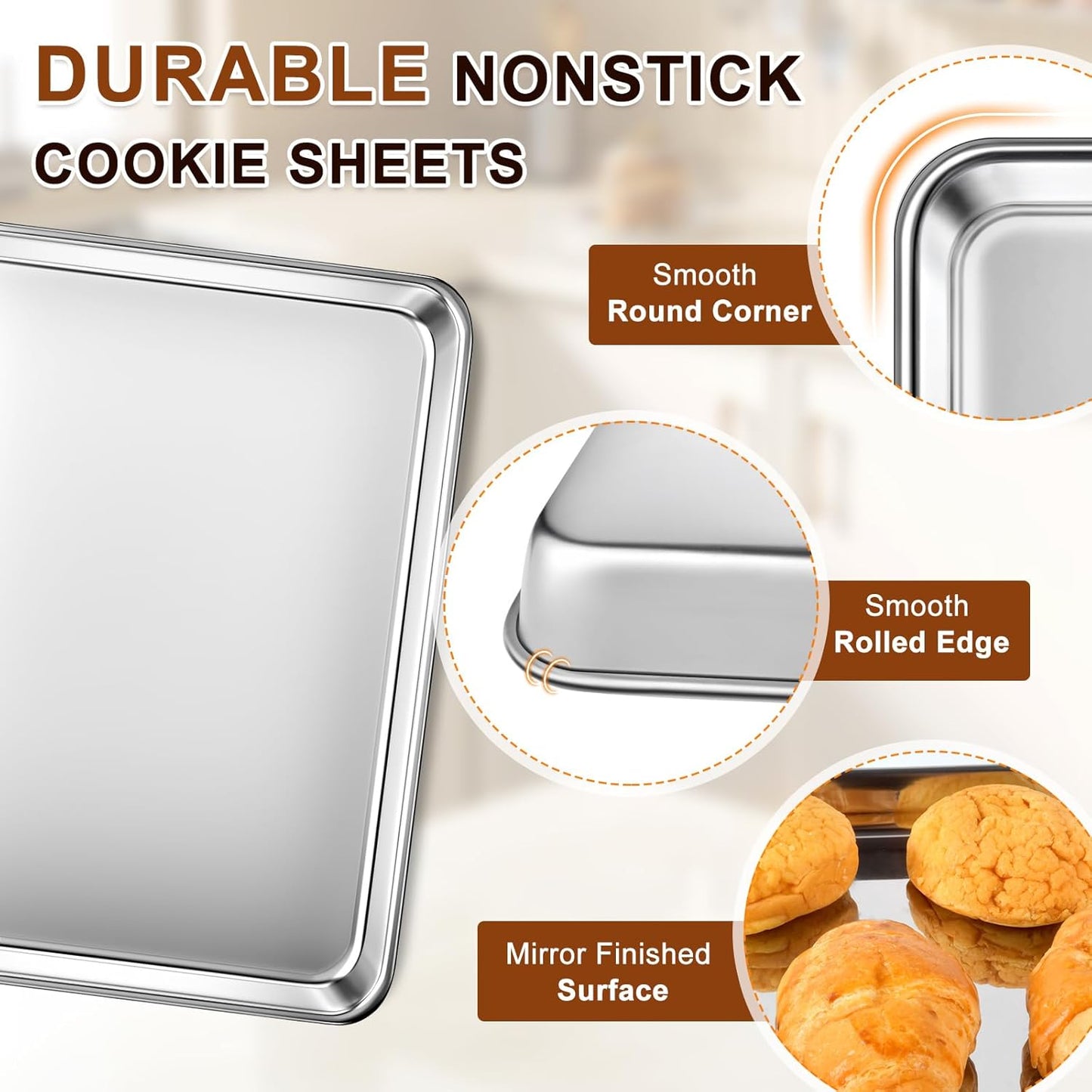 Regine Switzerland Baking Sheet Set - Commercial Grade Stainless Steel Cookie Sheets | 17.5"x13" & 15.7"x12" - Nonstick & Rust Resistant