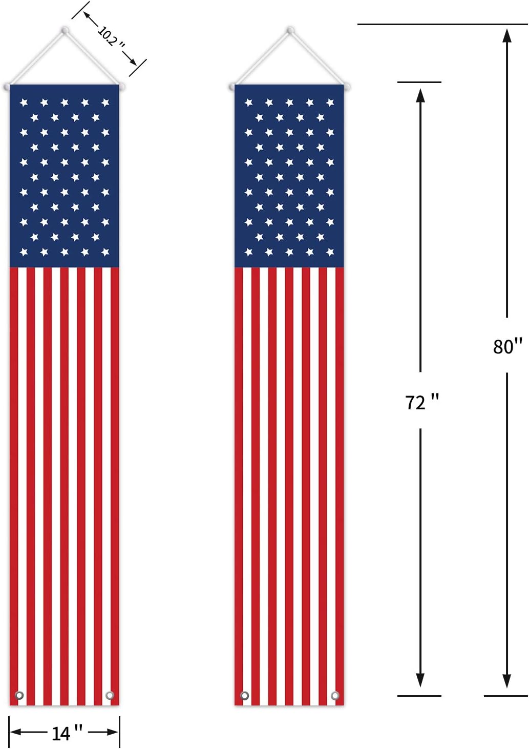 4th of July Decorations - Patriotic American Flag Banners & Stars and Stripes Porch Sign | Red, White & Blue (2 Pcs)