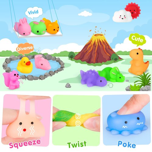 HINZER 130PCS Mochi Squishy Toys Party Favors Kids Kawaii Mini Squishies Animals Bulk Classroom Prizes Stress Relief Toy Christmas Stocking Stuffers Easter Egg Fillers Birthday Gifts Girls Boys Random