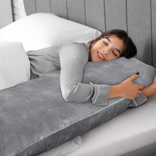 BEDELITE Body Pillow Cover - Super Soft Fuzzy Fleece with Zipper Closure | 20 x 54 Inches, Cozy Gray Design