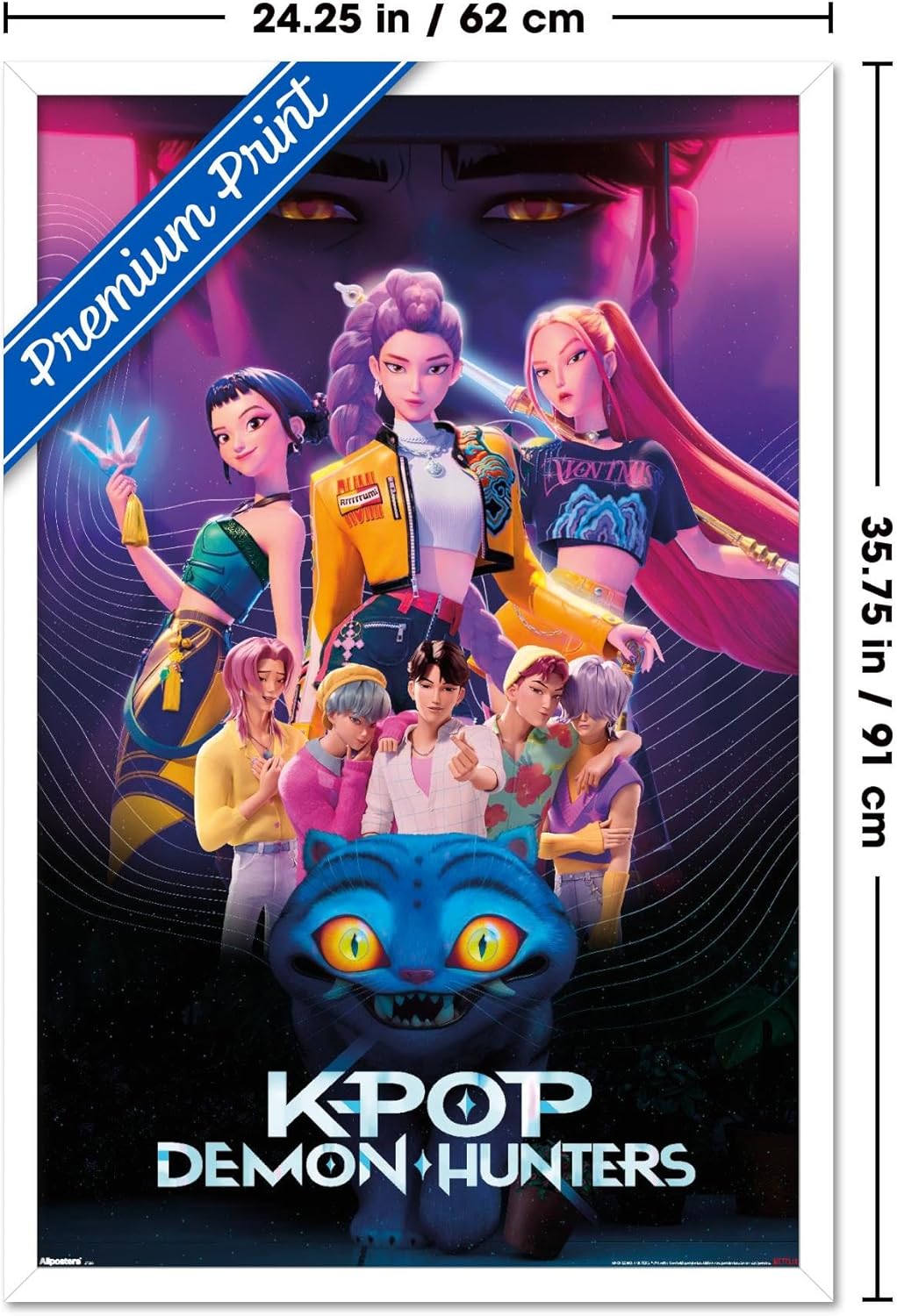 Netflix KPop Demon Hunters Wall Poster - Framed 34L x 22.4W for Stylish Home Decor