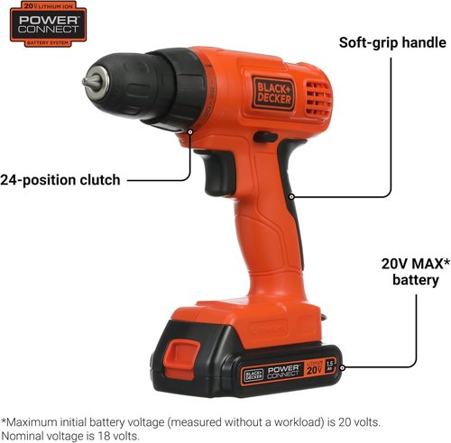 BLACK+DECKER 20V MAX* Cordless Drill Driver Kit - 100-Piece Tool Set with Battery & Charger, Orange