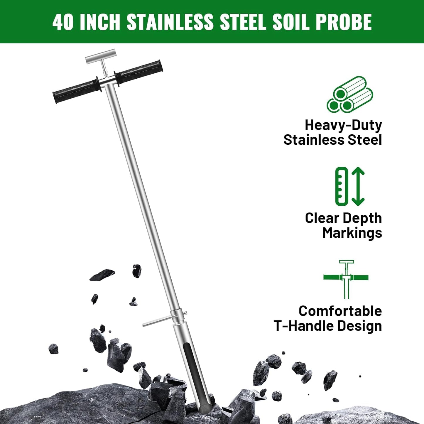 Stainless Steel Soil Sampler Probe by [Brand Name] - 40 Inch T-Handle Tool for Lawn, Garden & Farm Testing