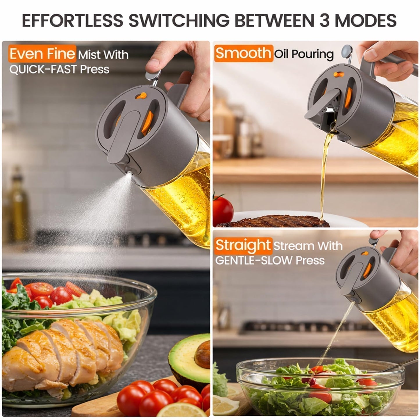 Costop Professional 500ml Glass Oil Sprayer - 3-in-1 Kitchen Tool: Fine Mist, Stream & Pour | Leak-Proof Design for Air Fryer, BBQ & Cooking | BPA-Free