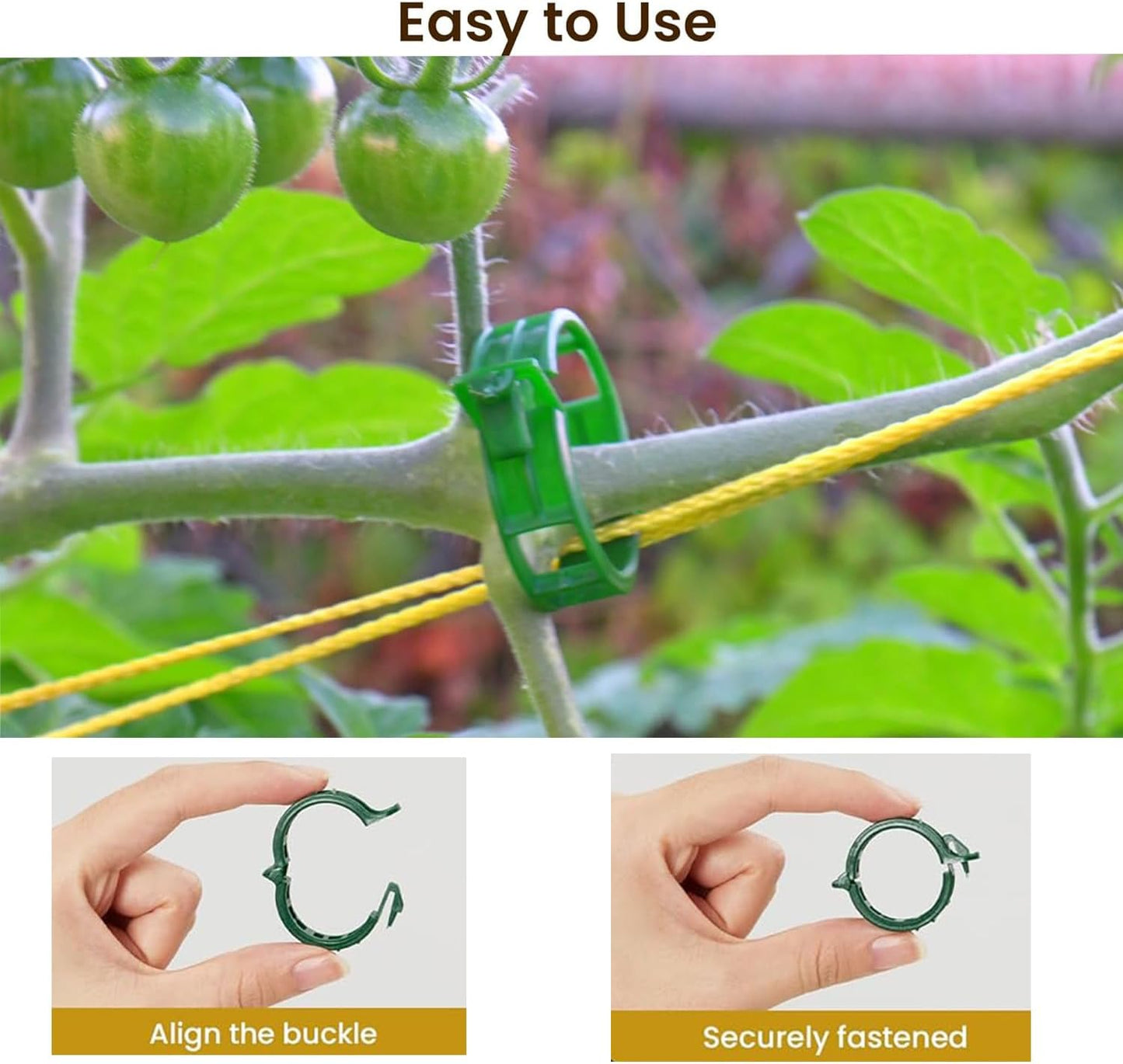 Skiennix Plant Support Clips - 100 Pcs Durable Plastic Trellis Clips for Healthy Vegetable Growth