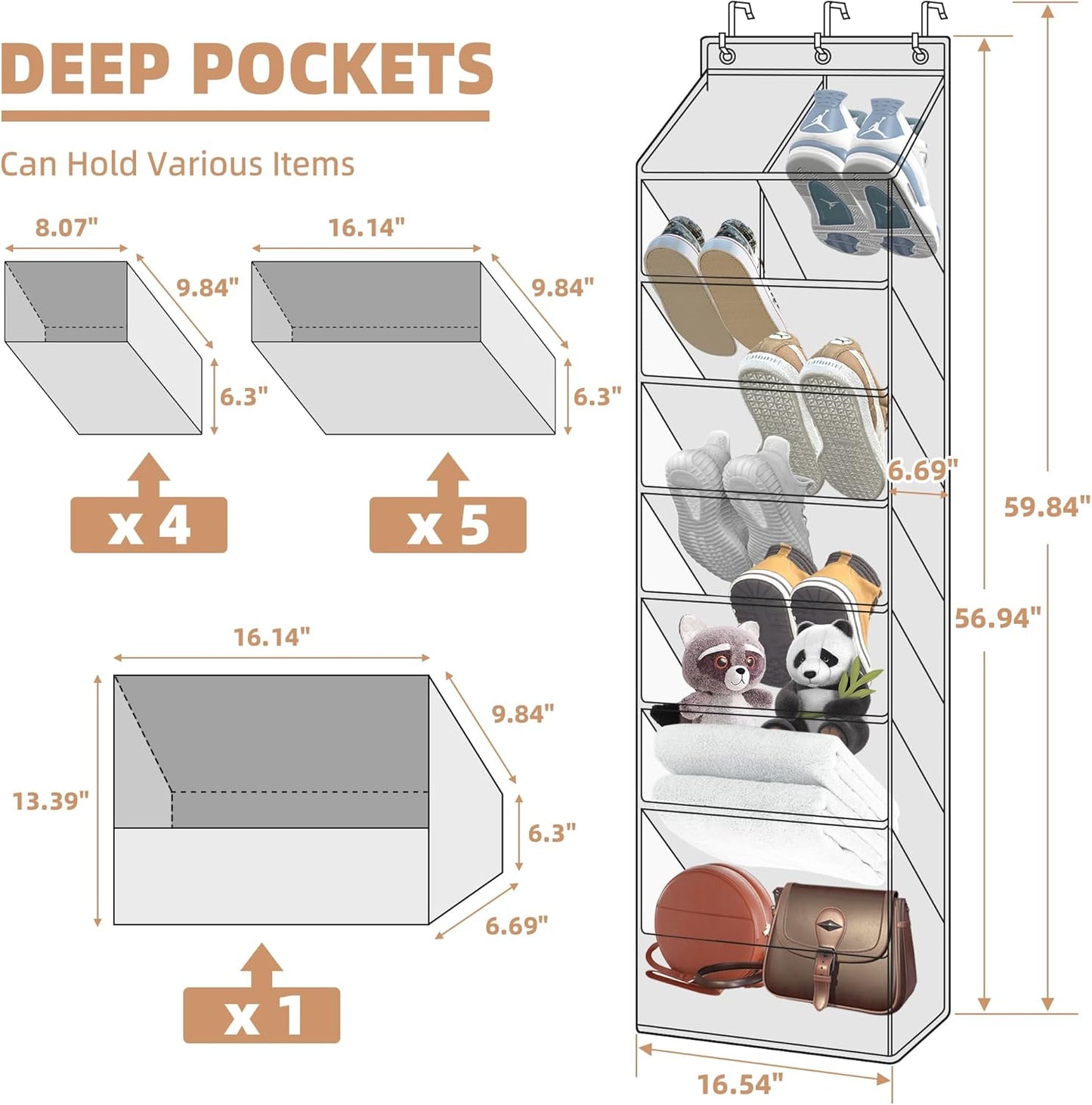 Storage Maniac Over The Door Shoe Organizer - Heavy-Duty Hanging Rack with Large Deep Pockets | Black, 1 Pack