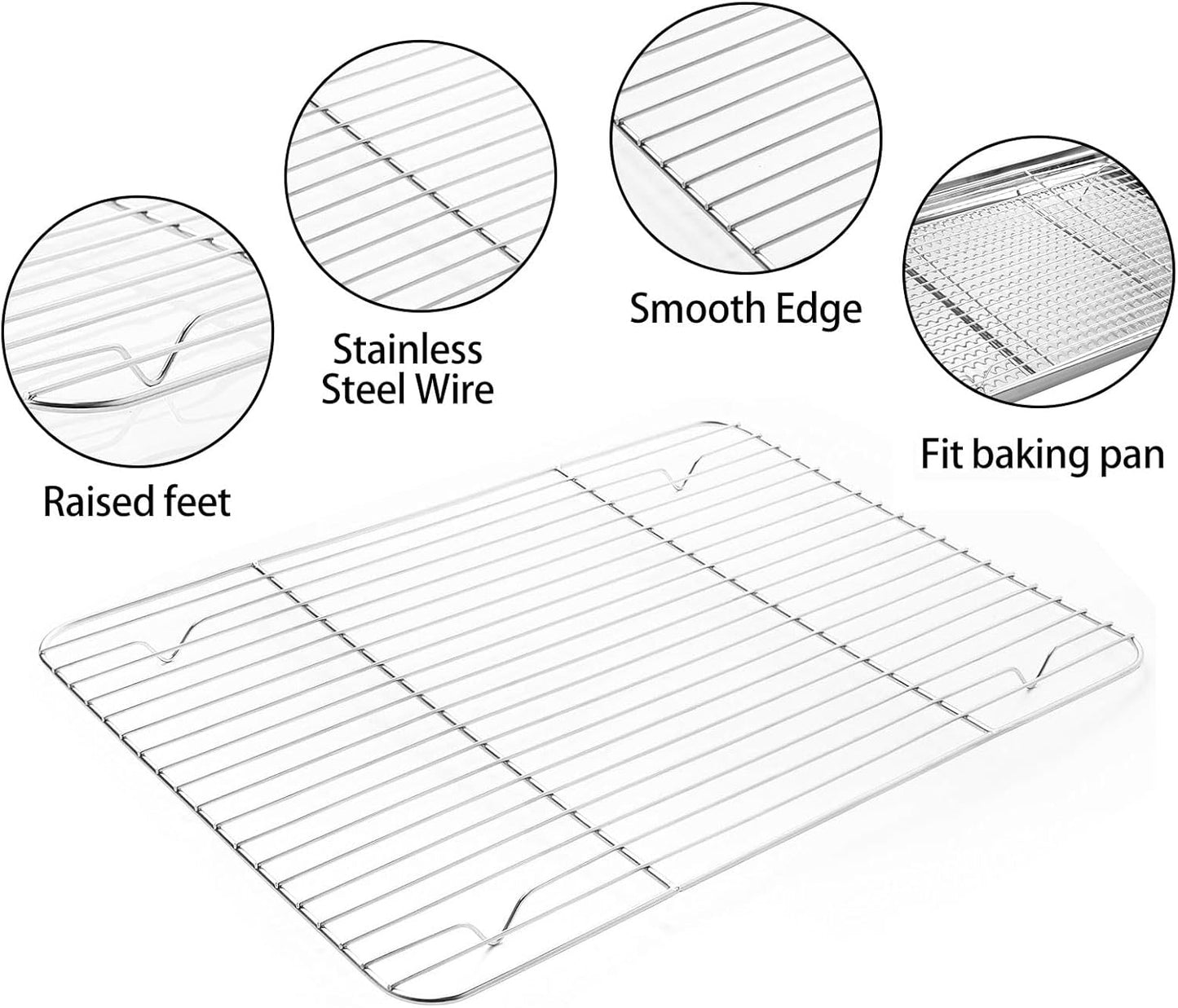 MCIRCO Stainless Steel Baking Sheet Set - 6 Pieces with Silicone Mats & Racks | 17.3 x 13 x 1 Inch