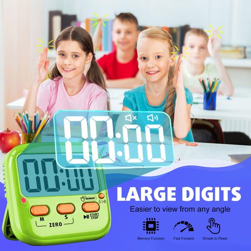 Azosowo 2 Pack Digital Timer for Kids, Magnetic Kitchen Timers for Cooking, Egg, Teachers, Classroom, Study, Exercise, Oven Baking - AAA Battery Included