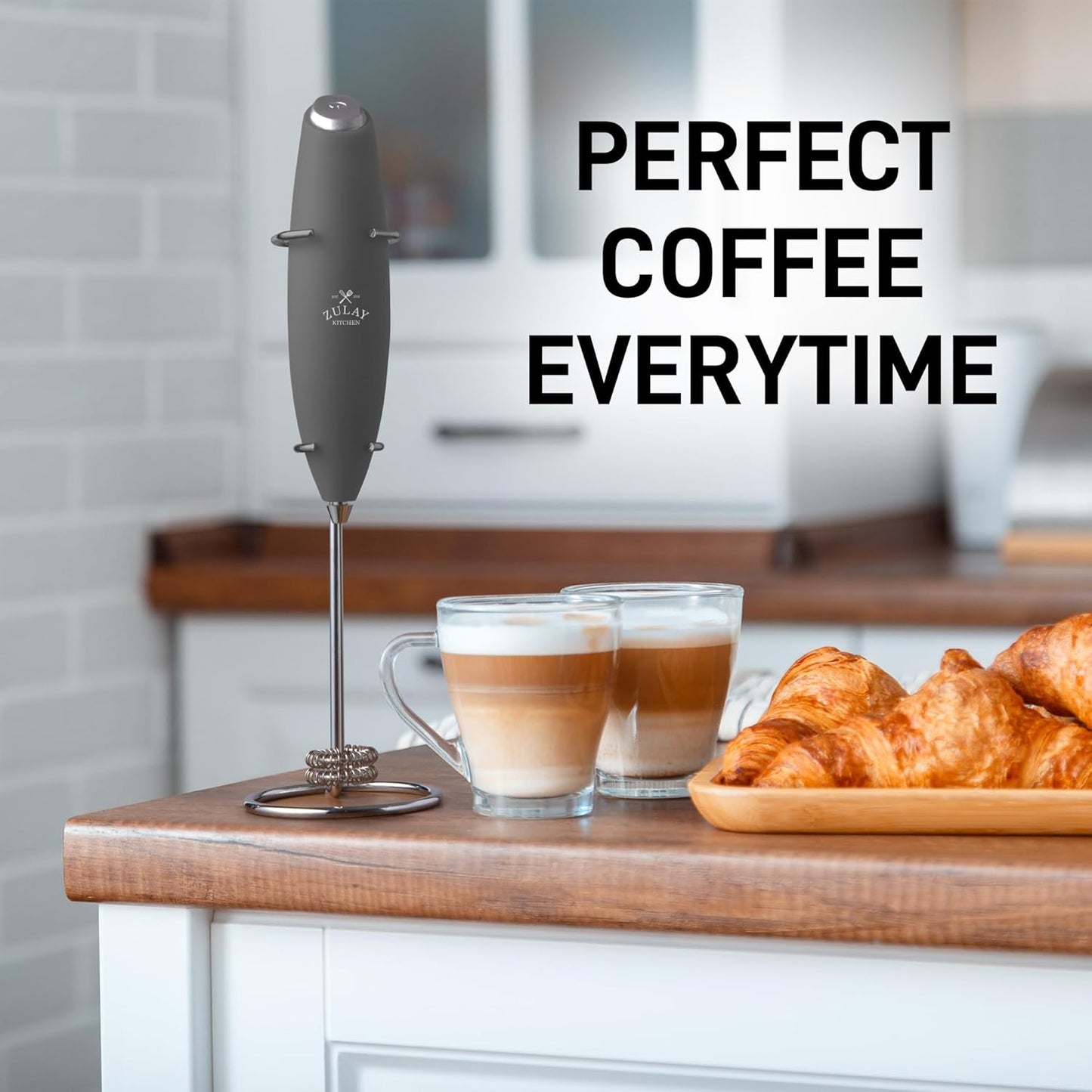 Zulay Kitchen Whisk Milk Frother - Powerful Handheld Foam Maker for Coffee, Lattes & More | Includes 4 Duracell Batteries