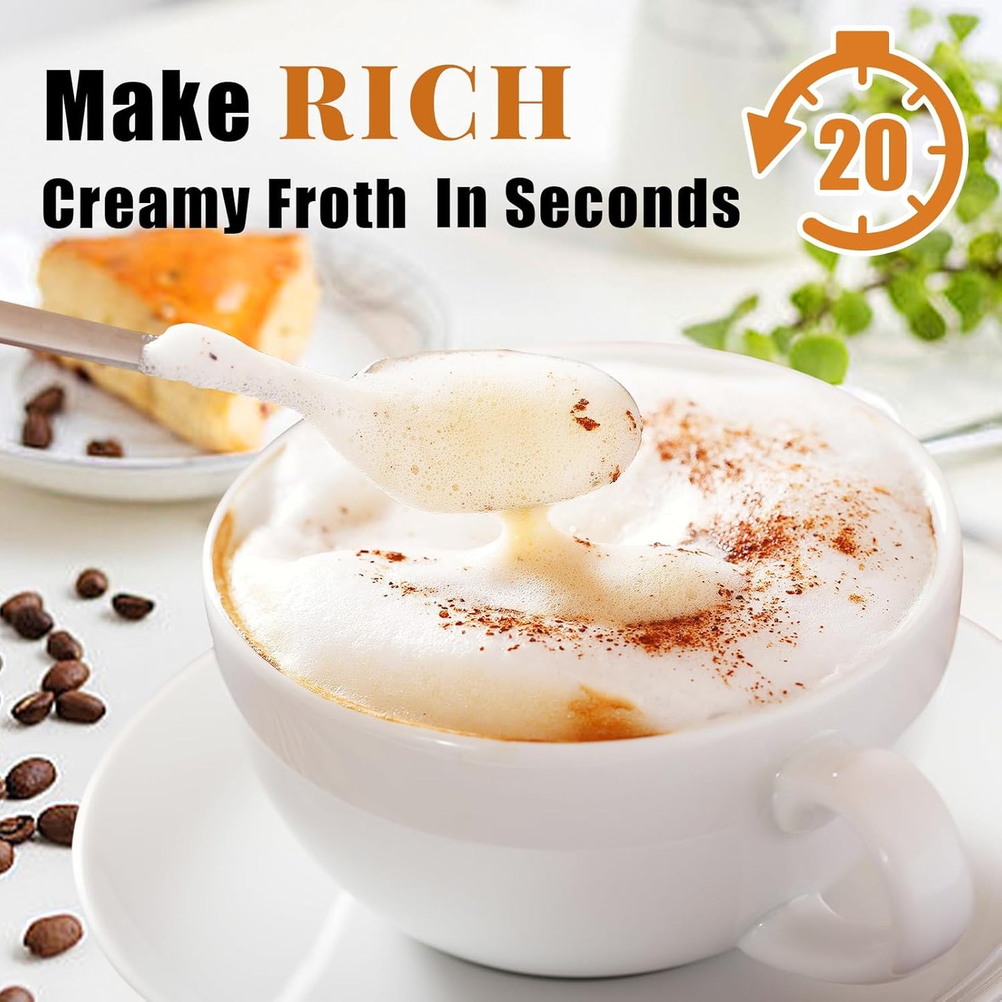 Nahida Black Milk Frother Wand - Handheld Electric Whisk Mixer with 3 Heads & 3 Speeds for Lattes, Cappuccinos & Hot Chocolate