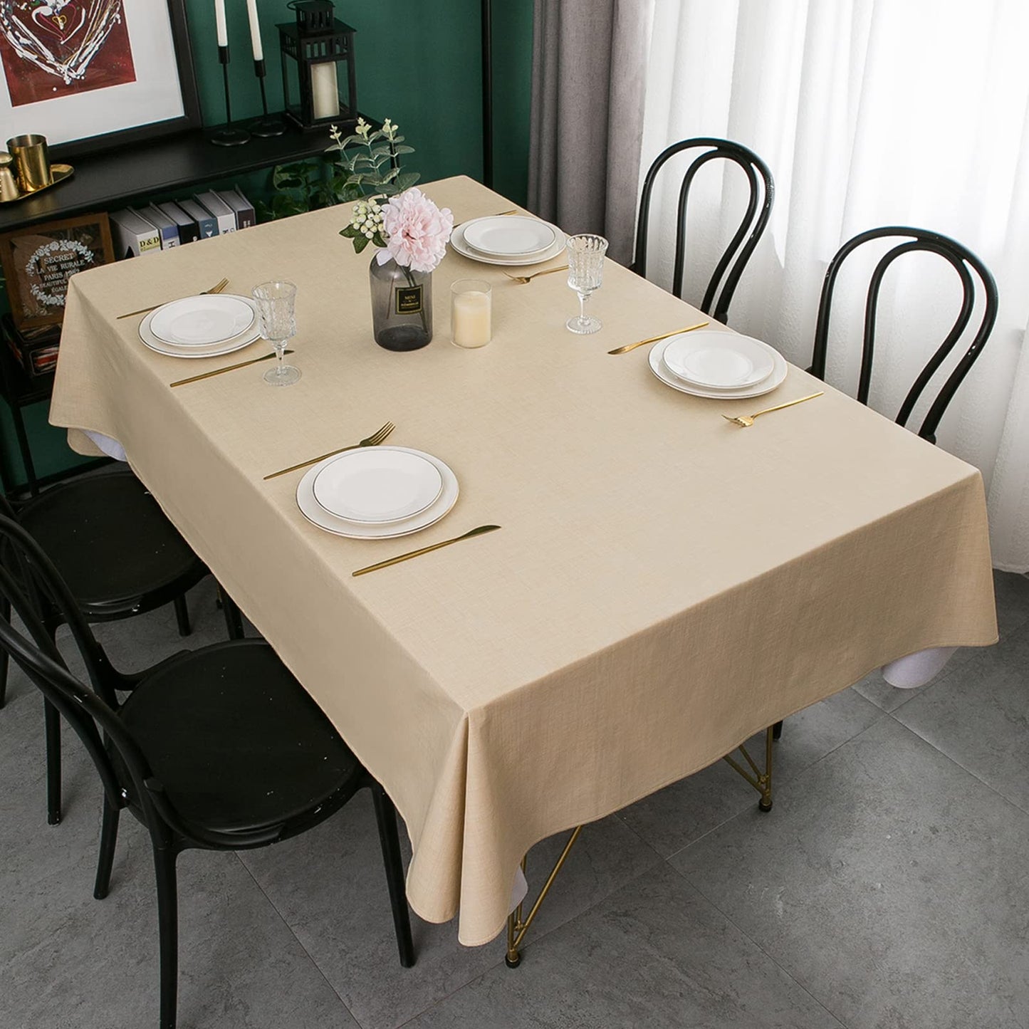 LIBERECOO Vinyl Tablecloth with Flannel Backing, Champagne, Waterproof, Stain-Resistant, Easy-Clean Table Cover for Dining, Kitchen, and Outdoor Use, 60" x 84" Rectangle