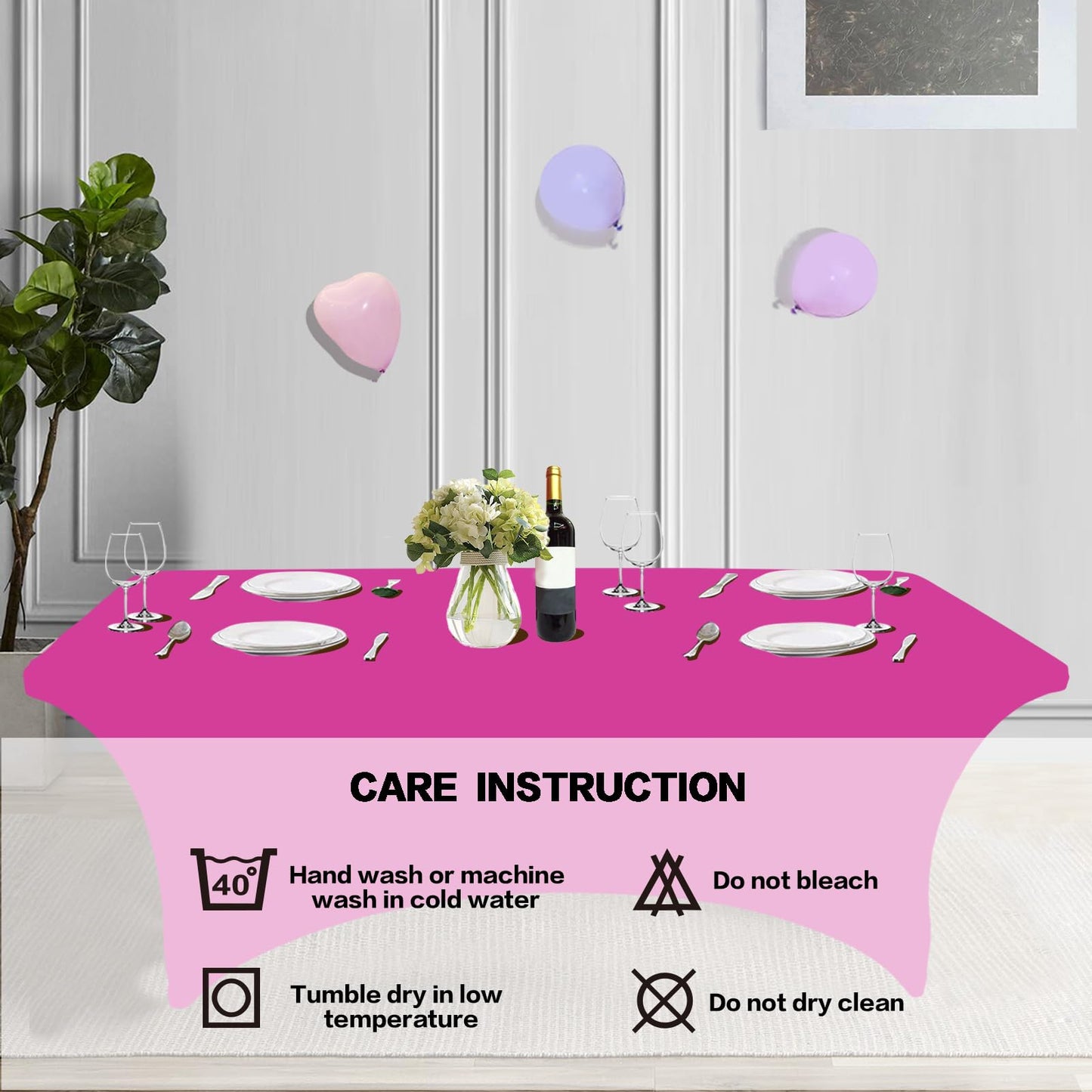 IVAPUPU 4FT Table Cloth for Rectangular Fitted Events Stretch Fuchsia Table Covers Washable Cover Spandex Tablecloth Protector for Party, Wedding, Cocktail, Banquet, Festival