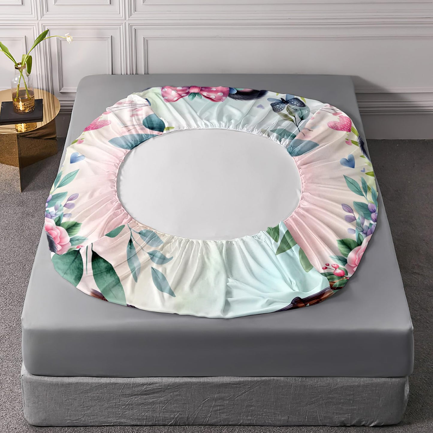 XYNHML Kawaii Black White Panda Sheet 4Pcs Queen Tie Dye Wild Animal Flower Bear Bedding Set for Kid Teen Girl Boy Swing Butterfly Botanical Room Decor with 1 Flat Sheet+1 Fitted Sheet+2 Pillowcases