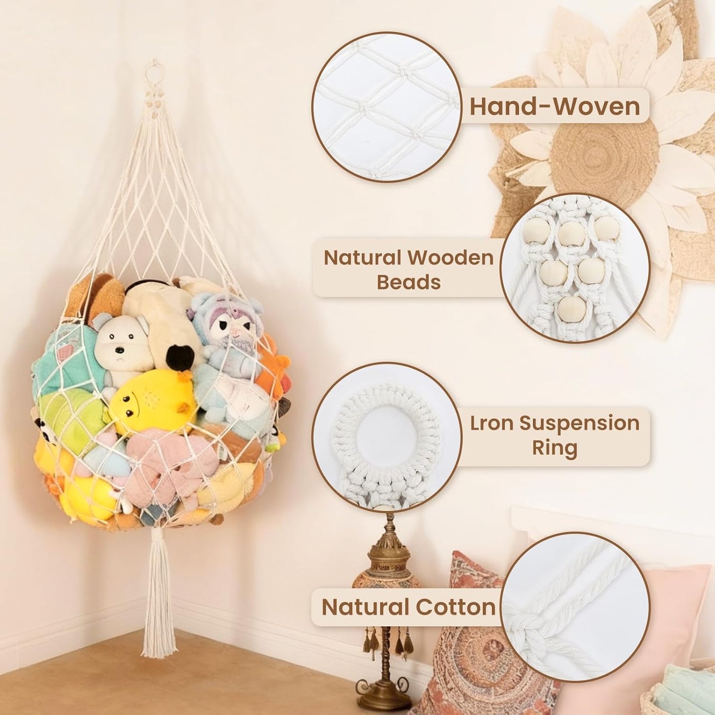 Skiennix Stuffed Animal Storage Hammock - Large Plushie Net Organizer for Kids' Room Decor | Corner Wall Holder