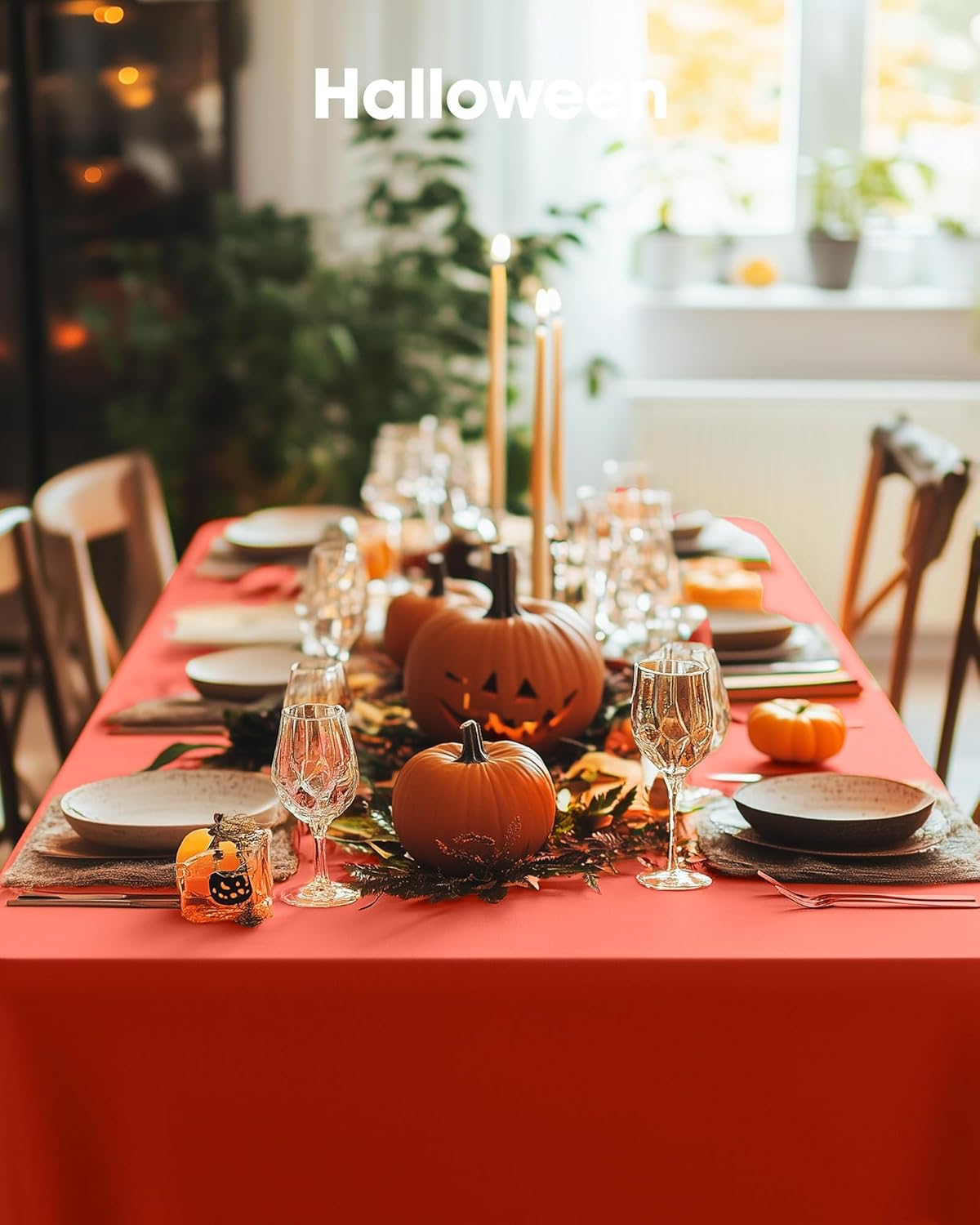 Pureegg Disposable Plastic Tablecloths - 8 Pack, 54 x 108 Inch, Leakproof & Sturdy for Halloween & Thanksgiving | Orange