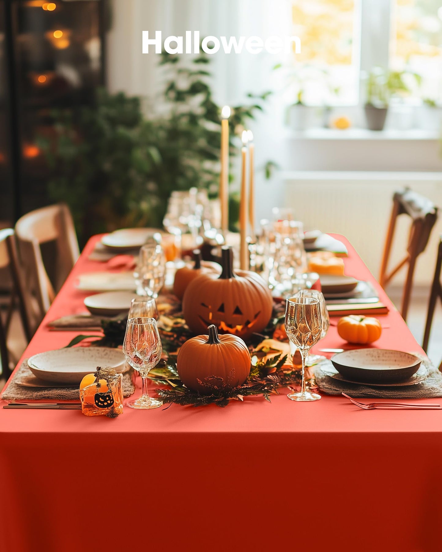 Pureegg Plastic Table Cloth Disposable 10 Pack, 54 x 108 Inch Table Cloths, Halloween Party, Thanksgiving Decorations, Harvest, Fall Tablecloths, Rectangle Tables, Leakproof & Sturdy, Orange