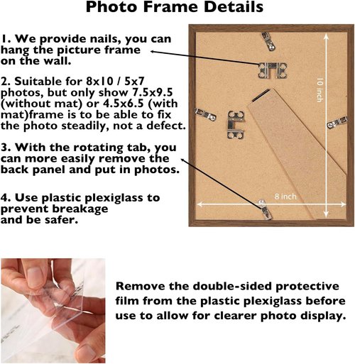 Brown 8x10 Picture Frame by [Brand Name] - Versatile Wall Hanging & Tabletop Display with 5x7 Mat