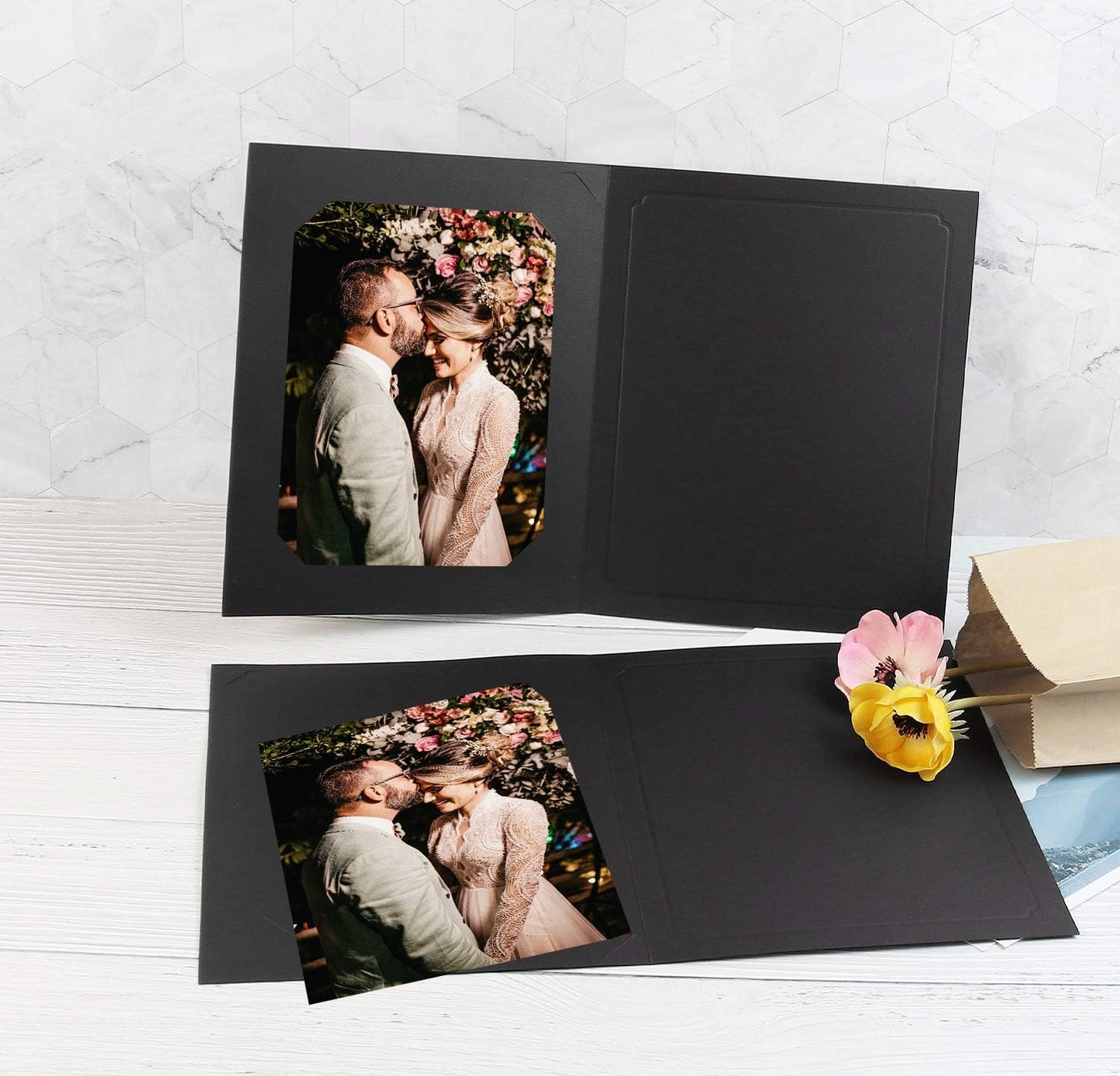 Golden State Art, Pack of 100, 6x8 or 8x10 Photo Folders, Cardboard Picture Frame, Paper Frame Cards, Greetings/Invitation Special Events: Graduation, Christmas, Wedding(Ivory)