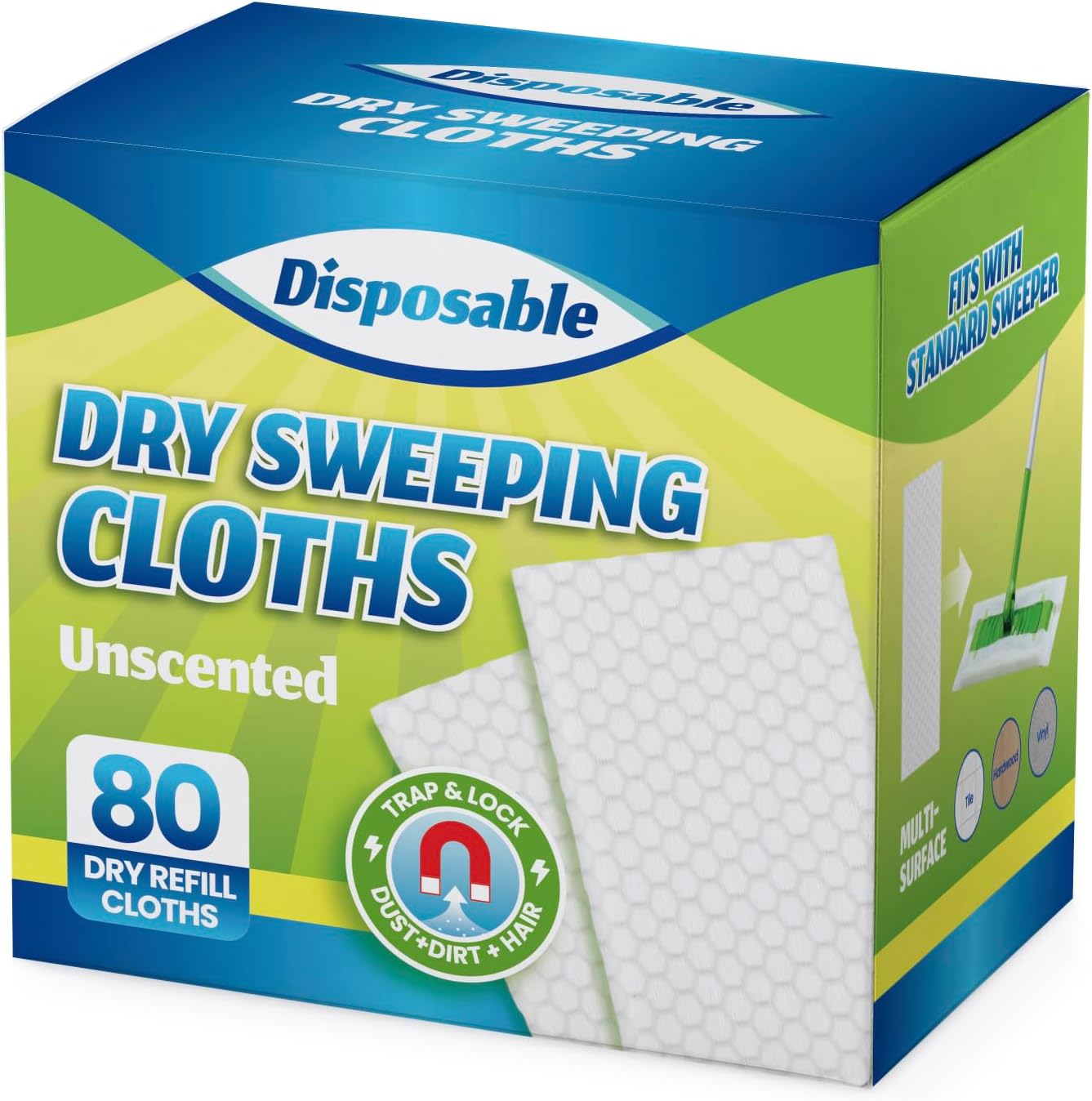 Skiennix Disposable Mop Cloths - 80 Pack Floor Dust Mop Pads for Swiffer Standard Sweeper