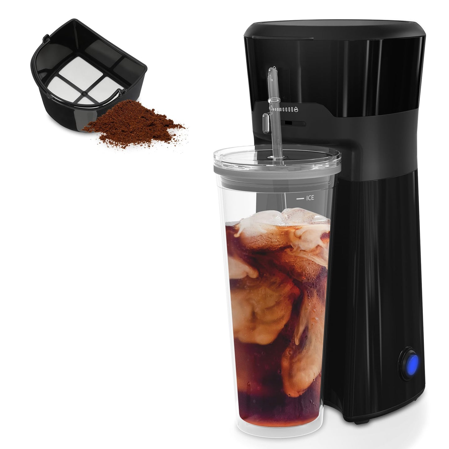 Iced Coffee Tea Maker with Reusable Filter Basket, 3 QT Pitcher, Iced Tea and Coffee Machine , Tea Makers for Iced Tea, Lattes, Lemonade and Flavored Water, Adjustable Brew Strength, Black and Silver