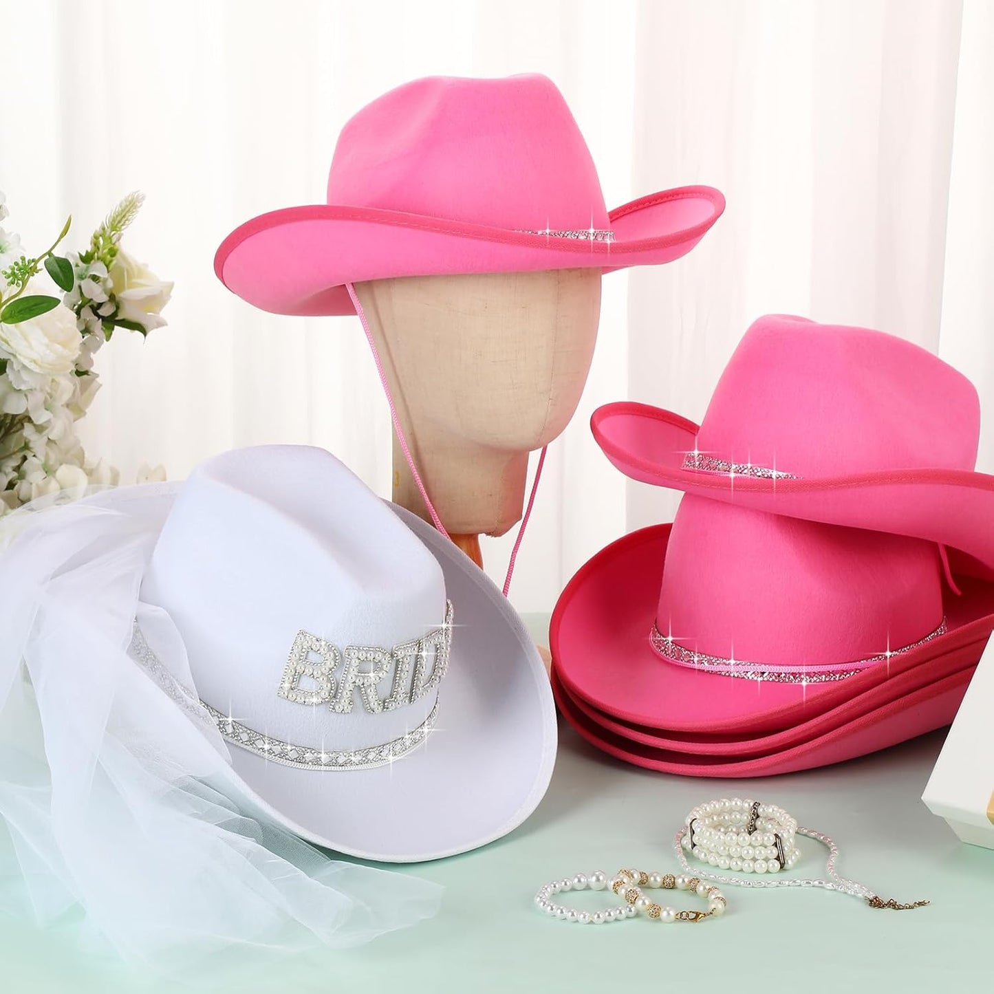 Unittype 12 Pcs Women Cowgirl Cowboy Hats Bachelorette Cowboy Hats for Bridal Shower Wedding Engagement Halloween Cosplay