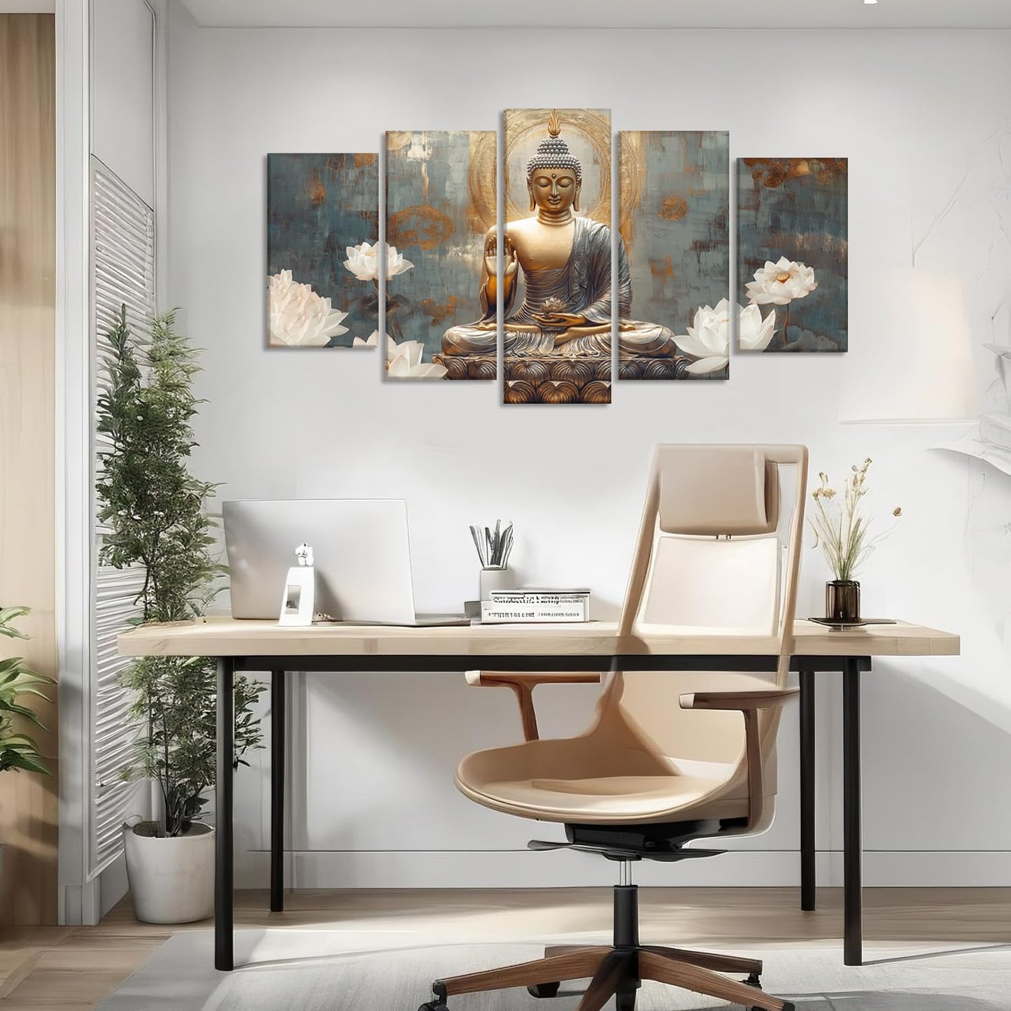 Buddha Canvas Wall Art 5 Piece Zen Wall Decor Buddhism Meditation Painting for Spiritual Room Living Room Home Decor Office Framed(Picture-1,8x14inx2 8x18inx2 8x22inx1)
