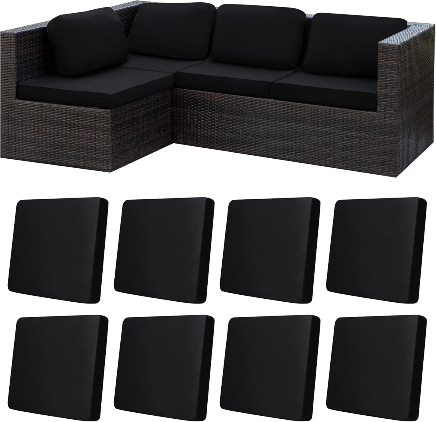 Skiennix 8-Piece Stretch Patio Cushion Covers - Washable Outdoor Couch Slipcovers | Black