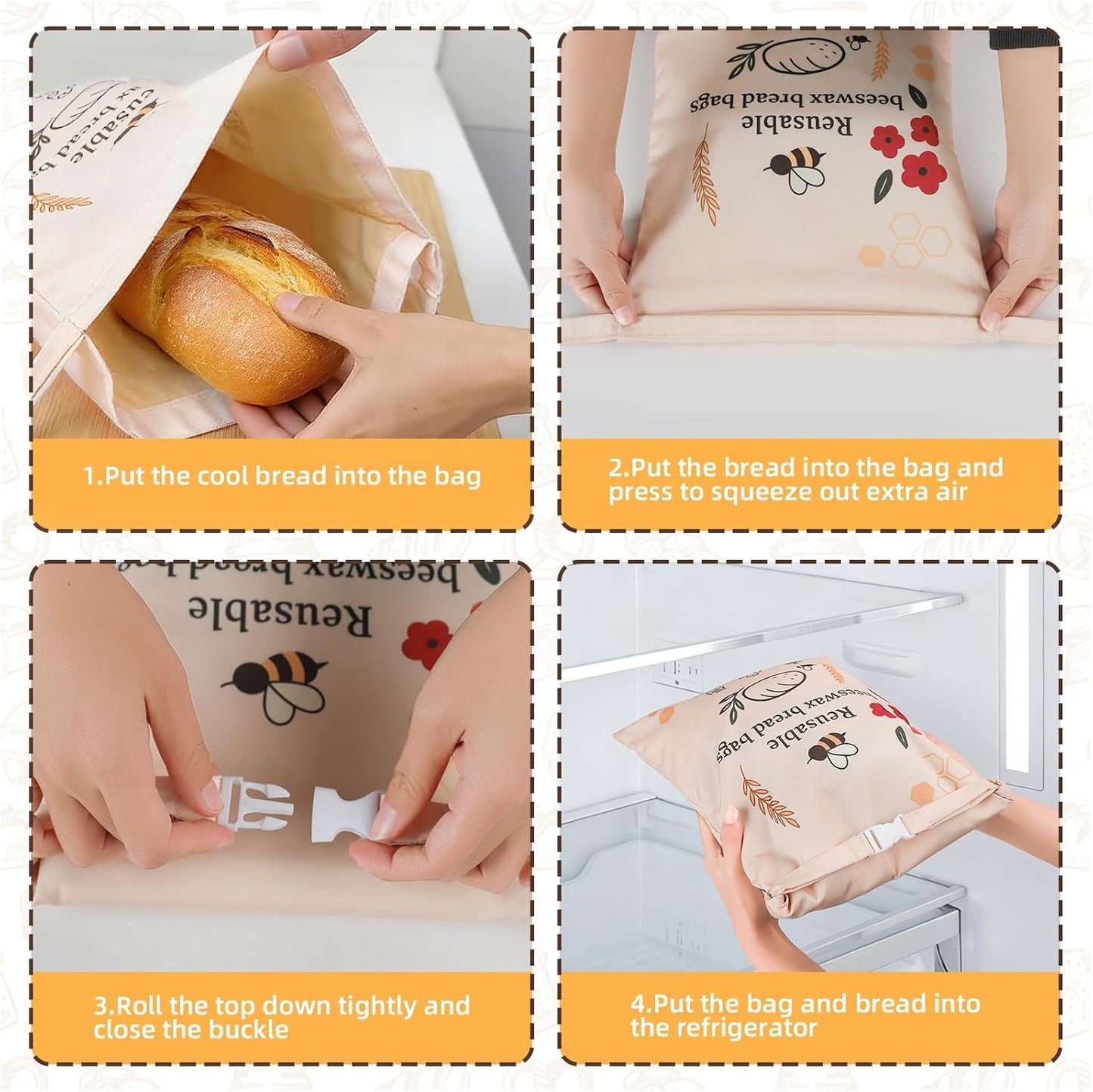 Skiennix XL Reusable Beeswax Bread Bags - Organic Cotton for Sourdough Baking | 2 Pack for Fresh Food Storage