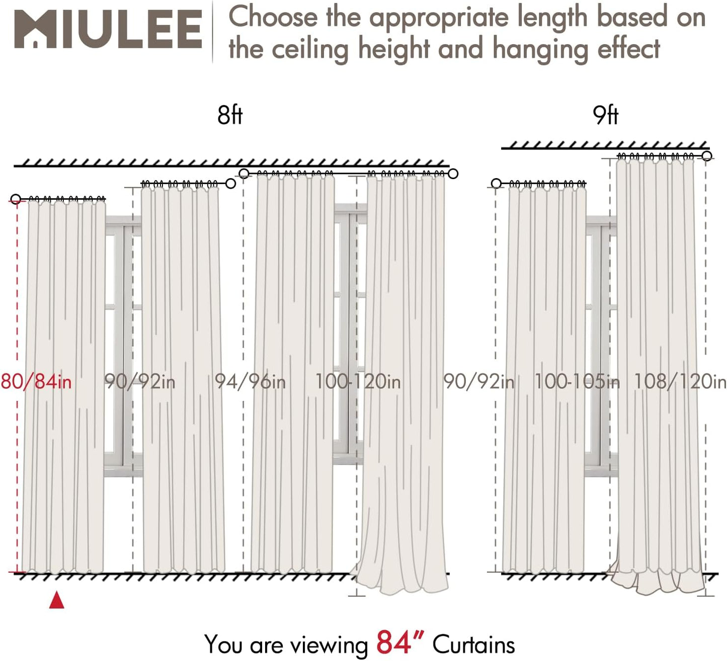 MIULEE 100% Blackout Curtains - Luxury Faux Linen Room Darkening Drapes, 84 Inch Long, Birch | 2 Panels Set