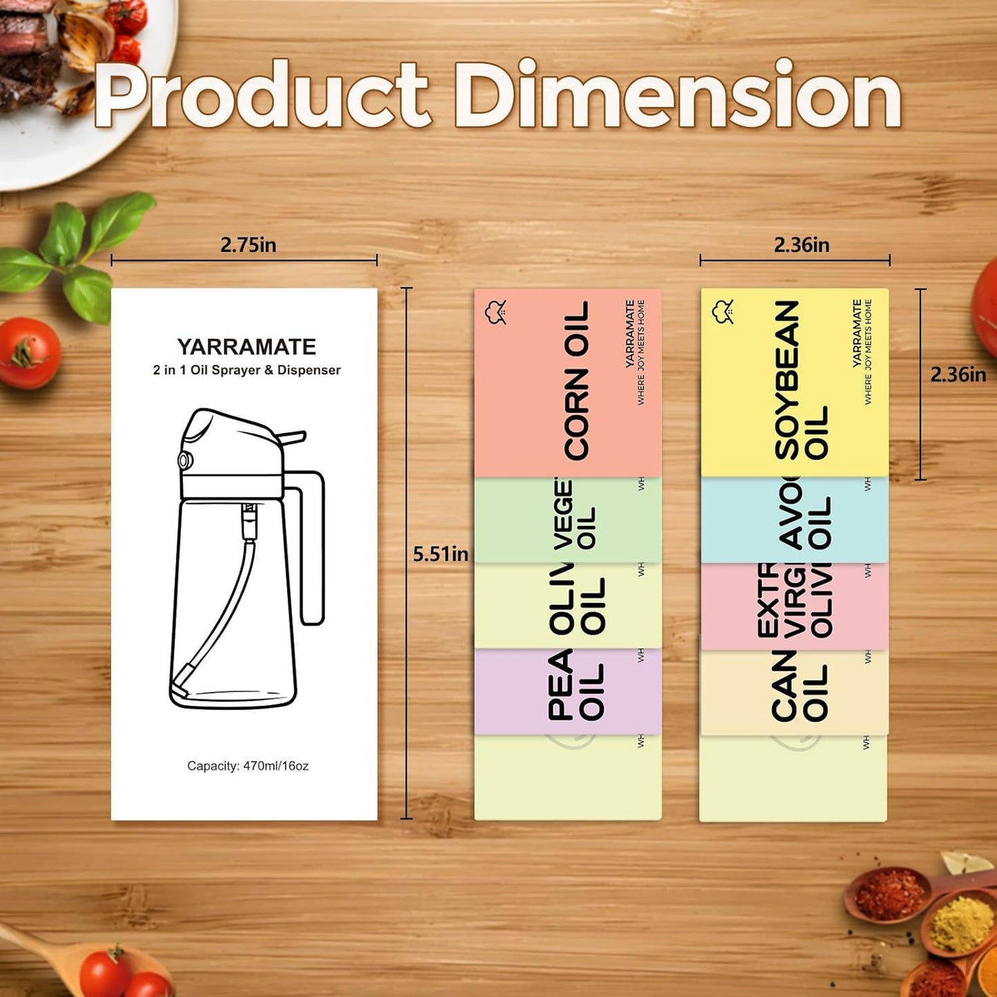 YARRAMATE 10 Color Labels - Perfect for Oil Sprayer Bottles | Easy Identification & Organization