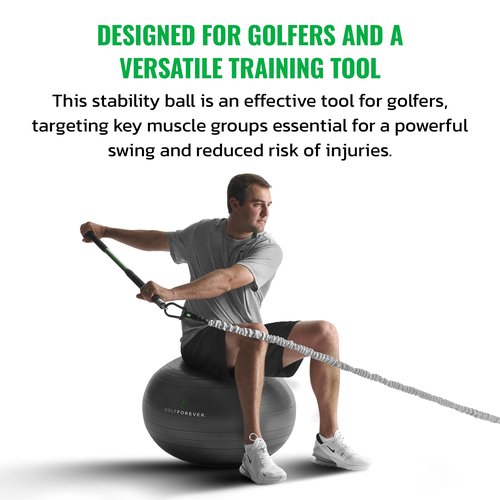 GolfForever Stability Ball Proven by Golfer Scottie Scheffler | Golf Training Exercise Ball | Premium Golf Training Workout Ball to Build Swing Speed, Improve Balance & Strengthen Core | 65cm | Grey