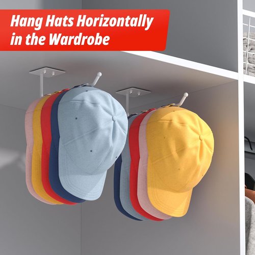 Durmmur Hat Racks for Baseball Caps - 2 Pack Wall Organizer with Strong Adhesive | 8.07" Size, White