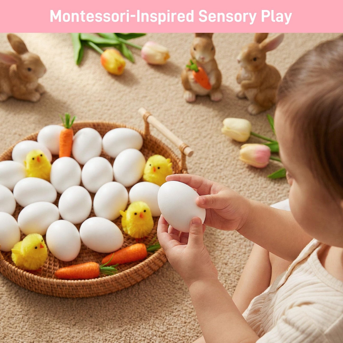 SallyFashion 48 Pcs White Wooden Eggs Fake Eggs Easter Eggs for Children DIY Game,Kitchen Craft Adornment,Toy Foods